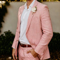 Beige Linen Men Suits 2 Pieces Wedding Tuxedo Summer Slim Fit Groom Blazer Trousers Set Formal Attire wedding suits for men