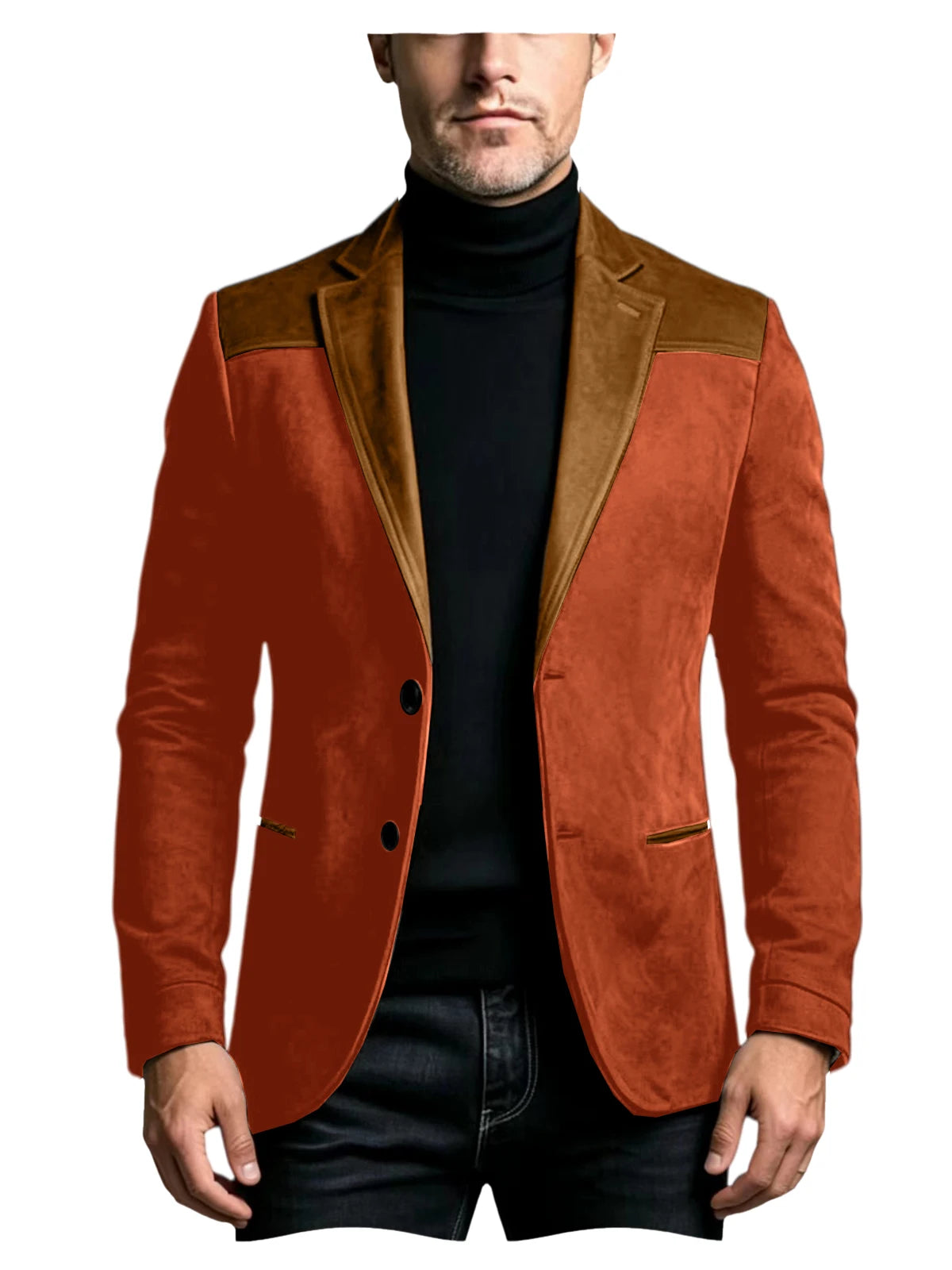 Men Suede Patchwork Lapel Blazer Slim Fit Color Block Suit Jacket Business Streetwear Outerwear For Party Daily Evening Outfits