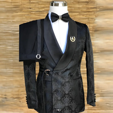 Black Pattern Men's Suit 2-piece Wedding Groom Tuxedo Premium Tailor-made Suit for Male XS-5XL Blazer Pants