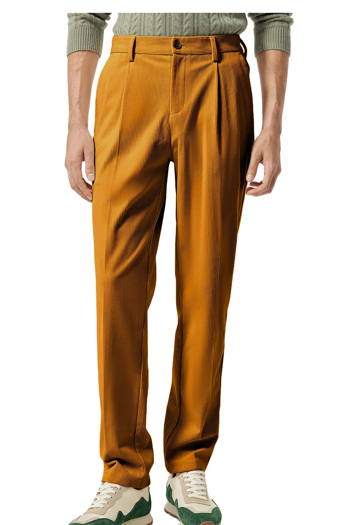 Men's Corduroy Pants High Waist Straight Classic Fit Wrinkle-Resistant Trousers For Business Casual Daily Wear Streetwear