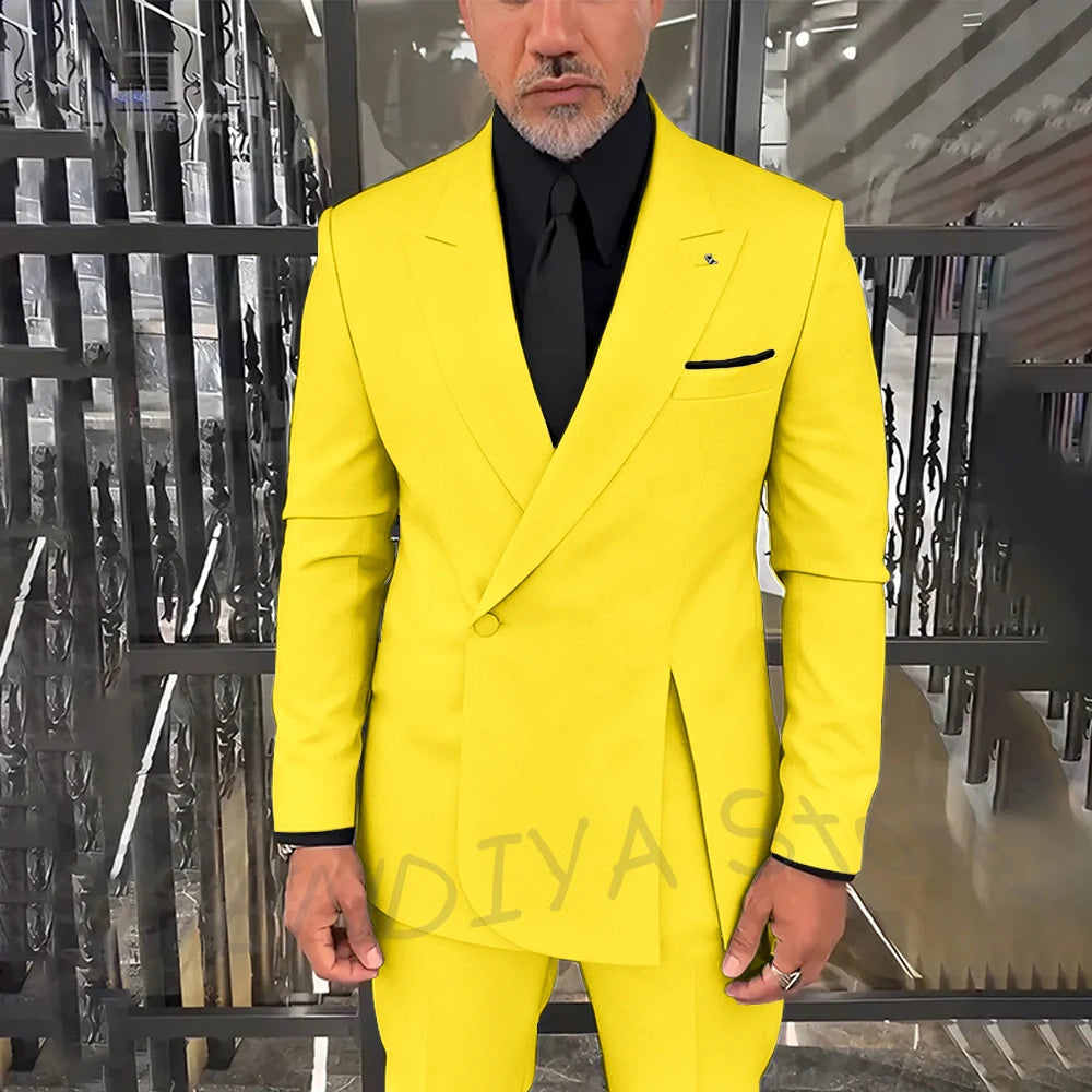 Classic Black Men Suits Single Button Double Split Formal Blazer Business Casual Party Prom Wedding Set 2 Piece Jacket Pants