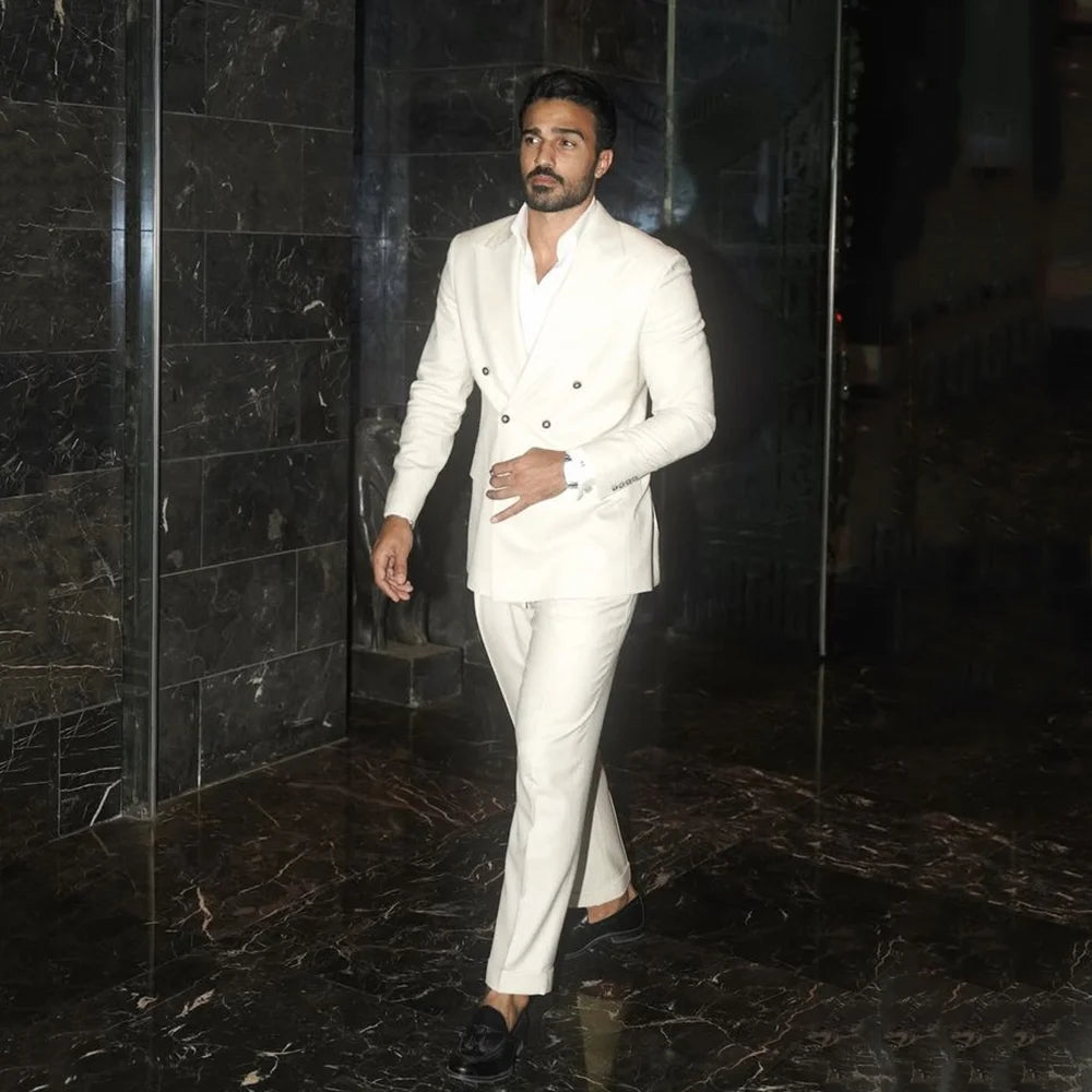 Luxury Double Breasted Wedding Suits For Men Blazers Pants Outfits Customized 2 Pieces Man Banquet Groom Tuxedos Costumes Homme