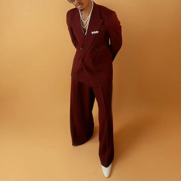 Double Breasted Men Solid Color Suit 2 Pieces Jacket Pants Business Casual Social Party Male Clothing Best Man Costumes Hommes