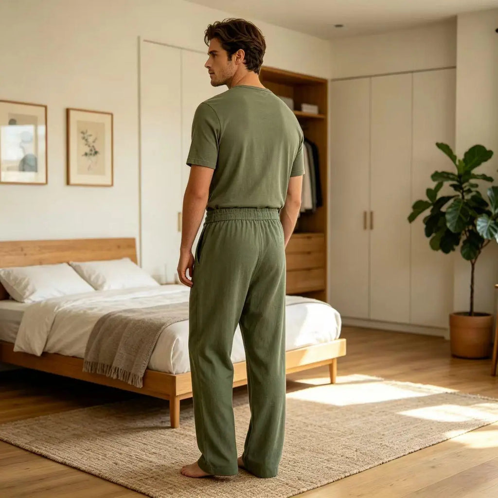 Vintage Men's Tie Waist Linen Blend Pants High Waist Wide Leg Casual Trousers Soft Breathable Lounge Pants for Men