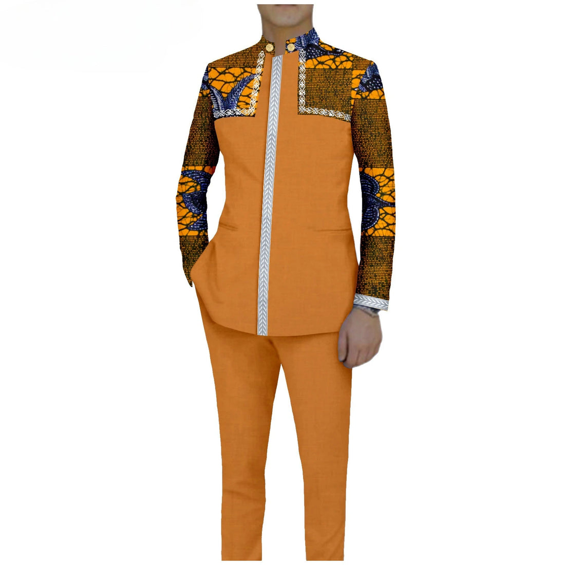 Men`s Suit Slim Fit Embroidery Gold Chain Single Breasted Blazer and Trousers 2 Piece Set Print Outfits African Clothes A2416106