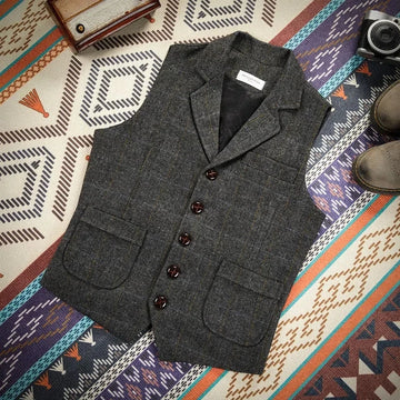 Men's Vest Steampunk Formal Brown Black Male Springs Plaid Herringbone Wool Tweed Vintage Waistcoat Vests for Men Dress 2022