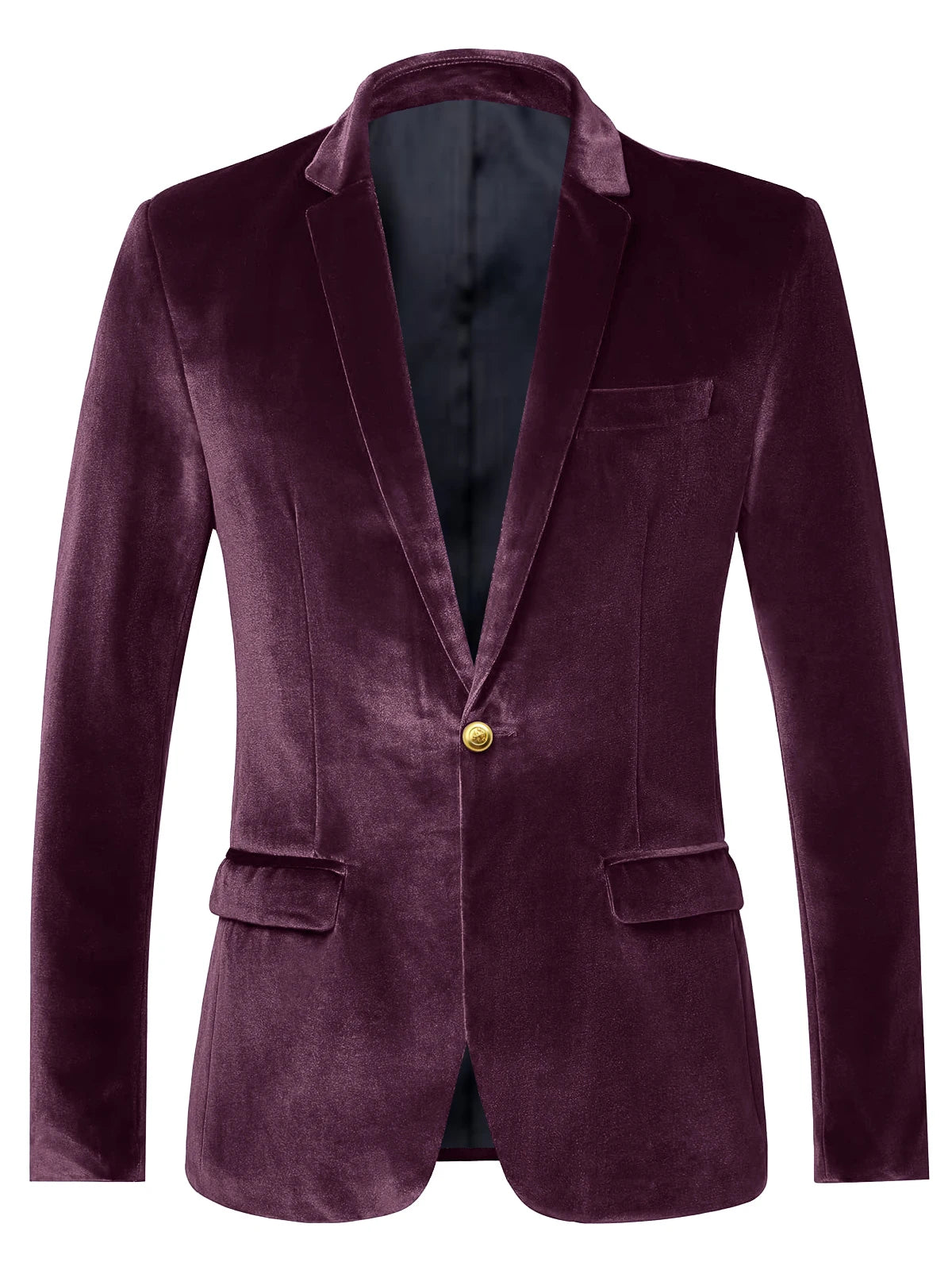 Men's Velvet Blazer Notch Lapel Slim Fit Suit Jacket With Gold One Button Suit Coat For Wedding Party Prom