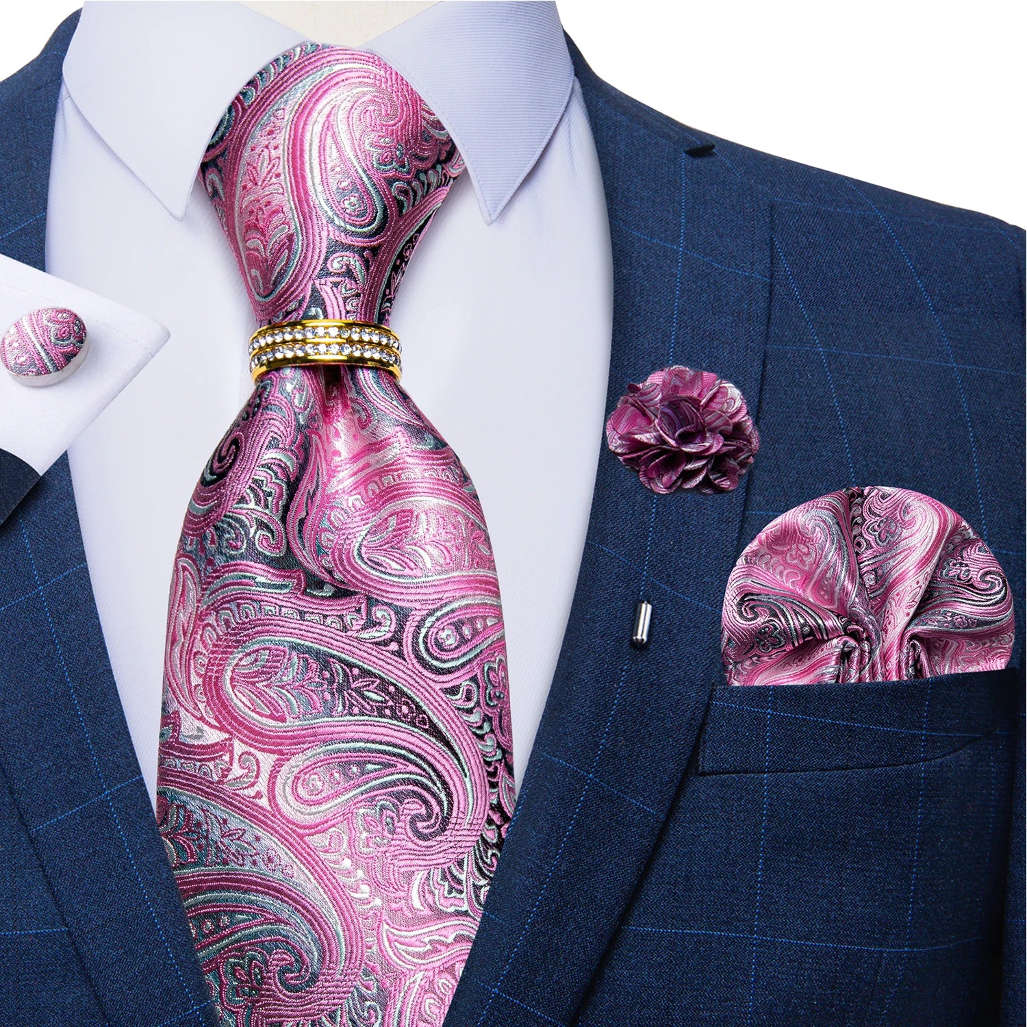 8cm Men Silk Tie White Solid Necktie Men's Formal Wedding Party Ties Cufflinks Hanky Flower Brooch Set Men Gift Corbatas DiBanGu