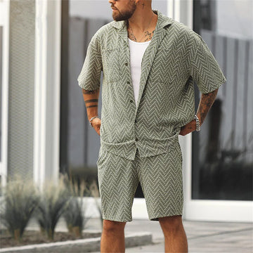Men Summer Shorts Set Two Piece Suits Beach Lapel Shirts and Shorts Men's Outfits Casual Sports Clothes Tracksuit Streetwear