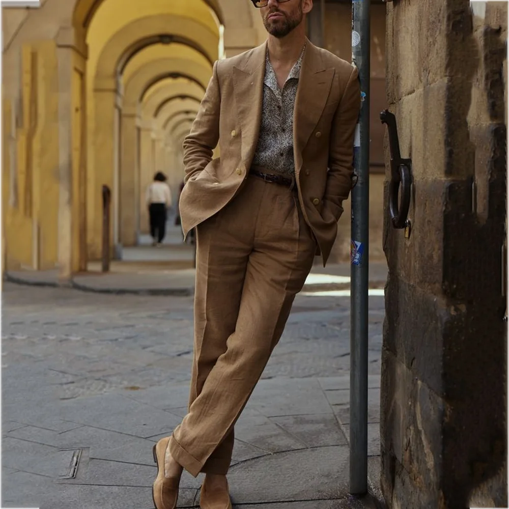 Casual Men's Suit Solid Color Peak Lapel High Street England Style Male Set 2 Piece Daily Office Business Formal Jacket Pants