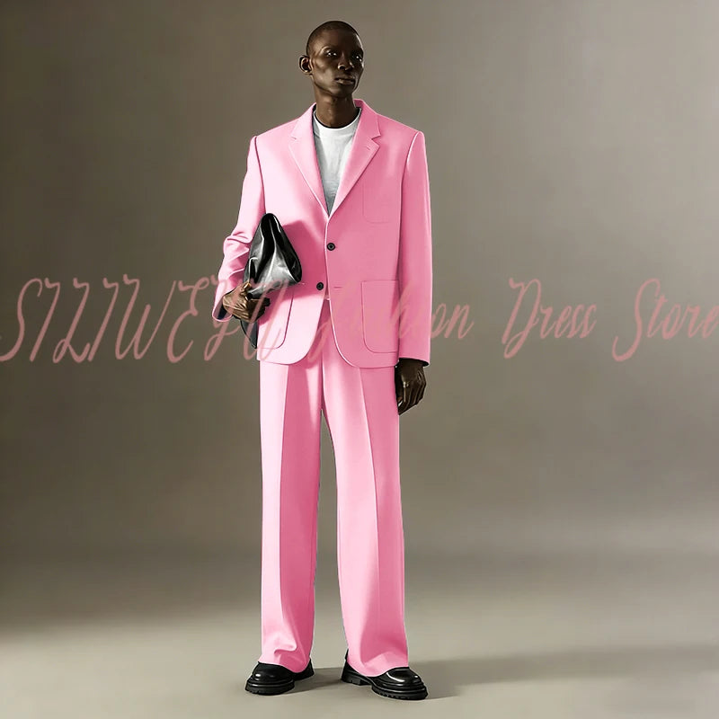 Loose Casual Men Suit Sets 2 Pieces Jacket Pants Business Blazer Set Social Party Fashion Trousers Roupas Masculino