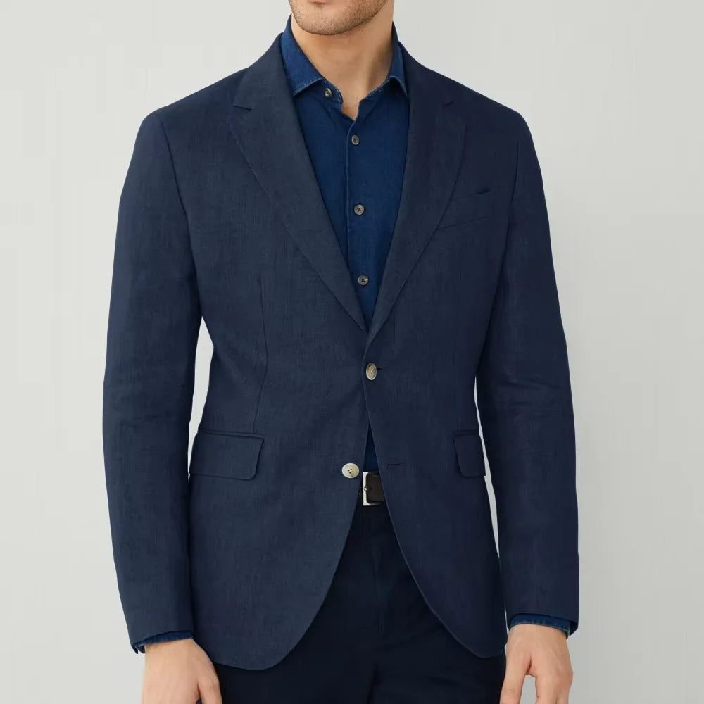 Men‘s Linen Suit Jacket Solid Color Slim Fit Notch Lapel Flap Pocket Two Buttons Lightweight Breathable Blazer Summer Wedding  ﻿