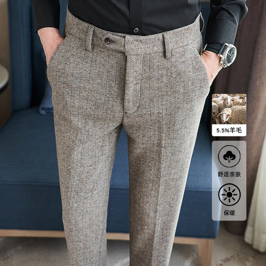 PFHQ Winter Men Woolen Suit Pants Casual 2024 Solid Color Korea Fashion Male Trousers Loose Business Autumn 21Z7520