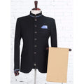 Formal Men Suits Stand Collar Single Breasted Outfit Black Blazer Set Wedding Groom Smart Casual Male Clothing Jacket Pants