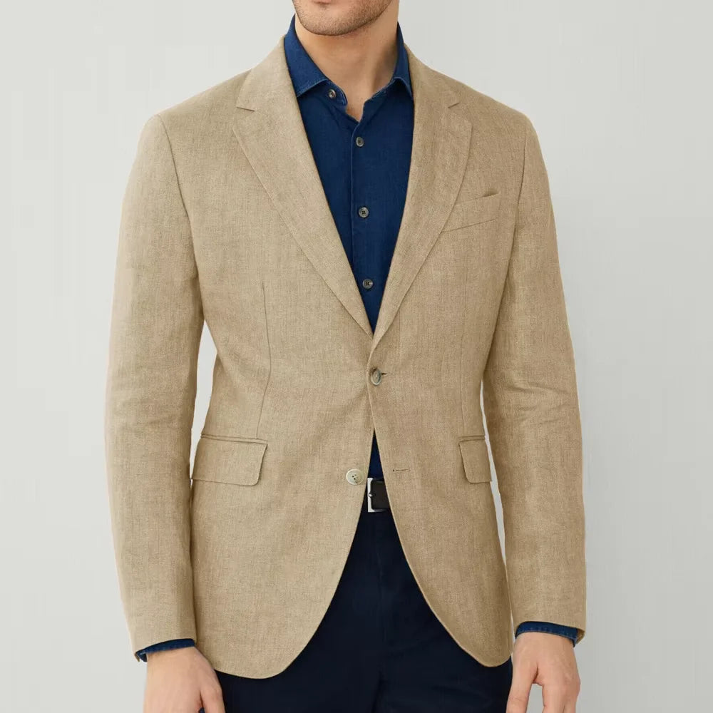 Men‘s Linen Suit Jacket Solid Color Slim Fit Notch Lapel Flap Pocket Two Buttons Lightweight Breathable Blazer Summer Wedding  ﻿