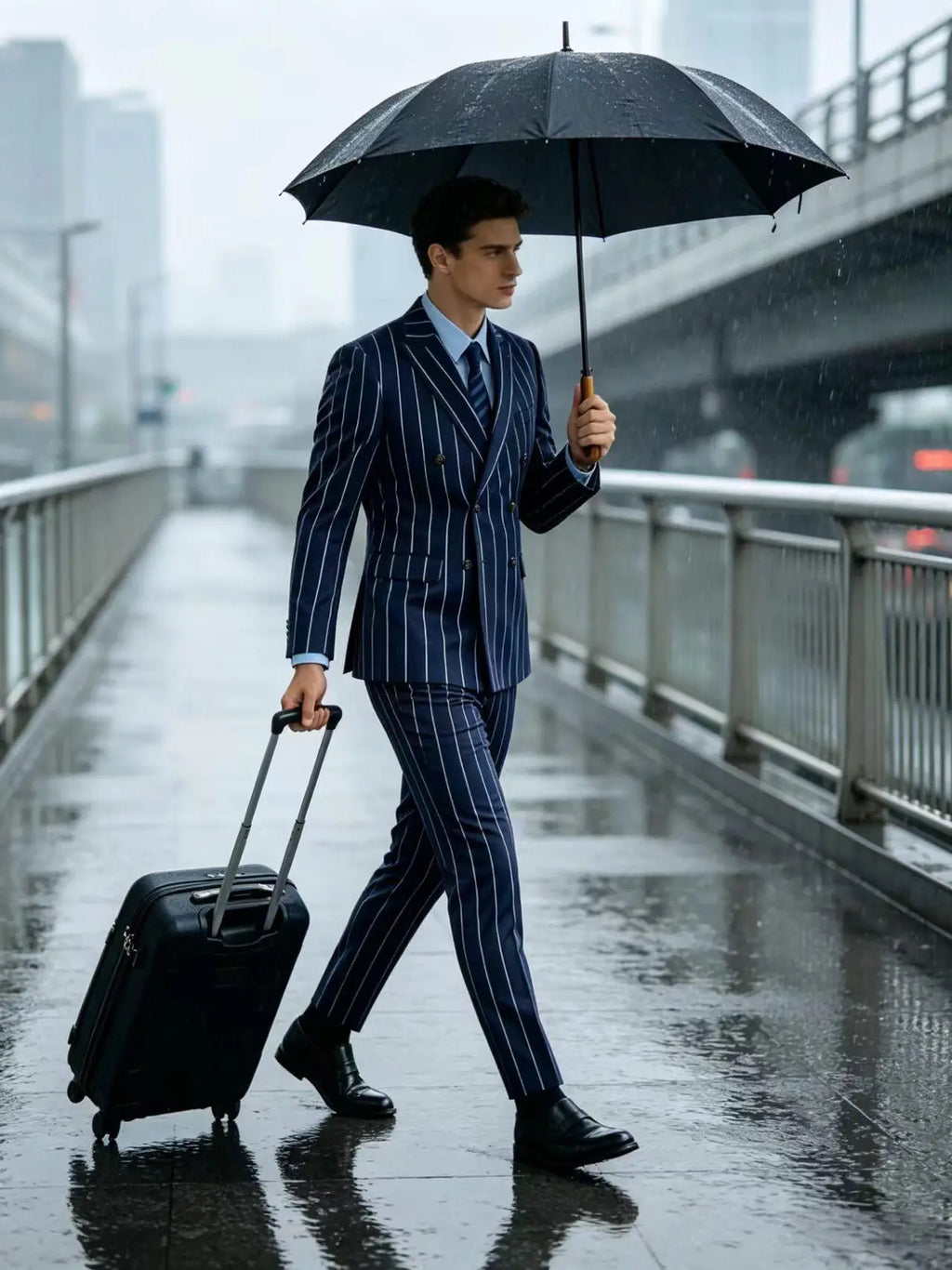 Men's Pinstripe 2 Piece Suit Set Double Breasted Peak Lapel Slim Fit Striped Tuxedo Suit For Wedding Prom Business Formal
