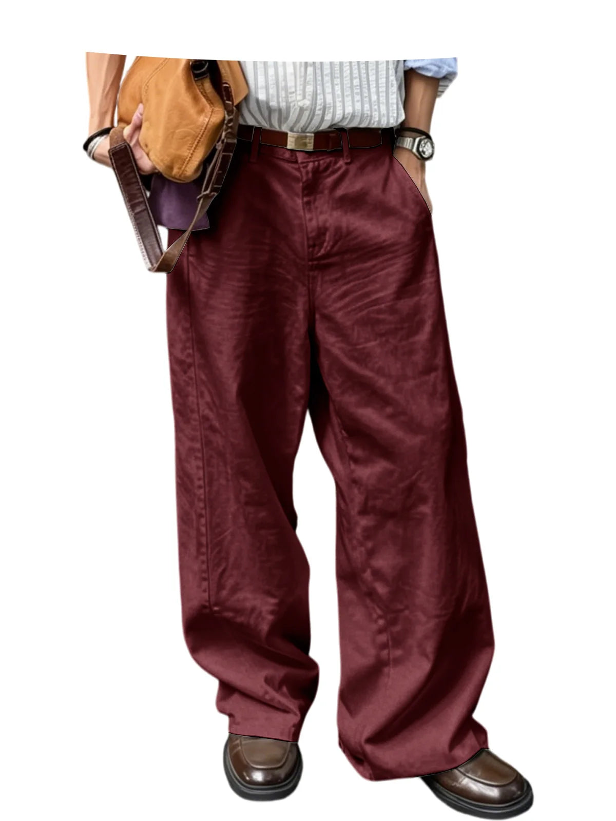 Men's Wide Leg Pants Casual Loose Fit Chino Trousers Vintage Streetwear Baggy Trousers for Daily Wear