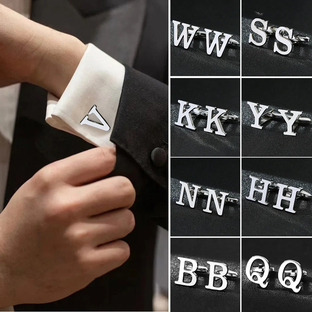 26 Letters Cufflinks Delicate Male Bouton Business Clothes Accessories  A-Z Shirt Cuff Links Classic Sleeve Nails Silver Color