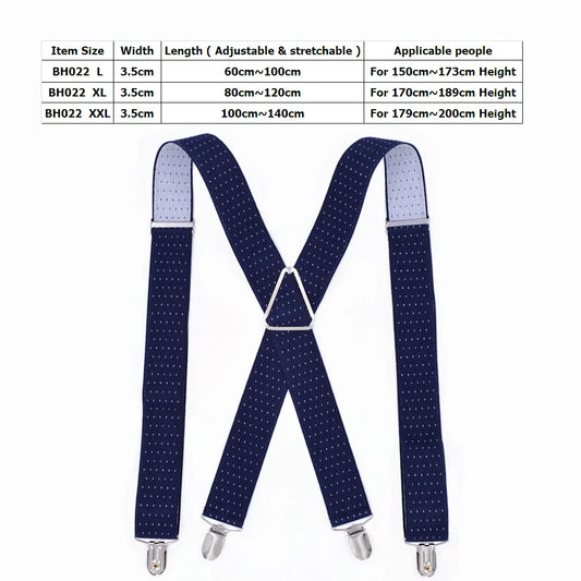 Heavy Duty Big Suspenders for Men Adjustable Elastic X Back Pants Women Suspender for Trousers 55 Inch Clips on dot on navy blue