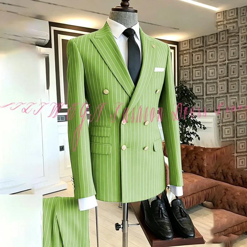2025 Men's High-End Boutique Suit Stripe Trousers Set Wedding Party Fashion Business Casual Trendy Two-Piece Ensemble