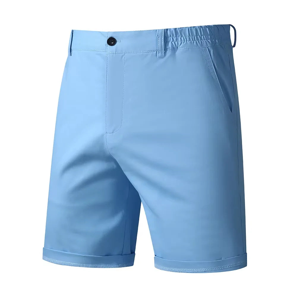 Men's Khaki Shorts Half Elastic Waist Breathable Lightweight Wrinkle Resistant Comfort Cotton Blend Casual Shorts For Beach