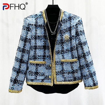 PFHQ Korean Fashion Temperament Men's Jacket Design Sequin 2024 Contrast Color Long Sleeve Male Tops New Luxury 21Z6108