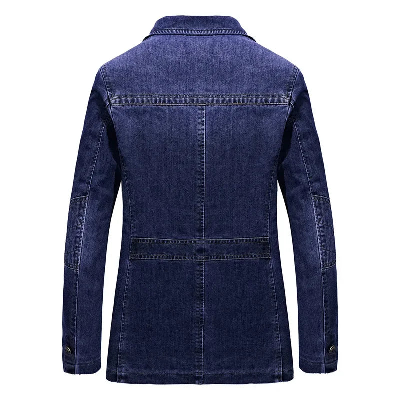 New Men's Denim Blazer Male Suit Jacket Coat Oversized 4XL Solid Cotton Casual Blazer Coat Men Clothing Masculino