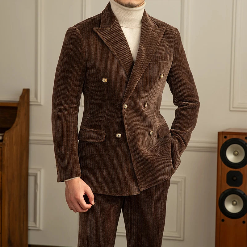 Gentleman Style Suit à double seins avec stripe Velvet de chenille pour banquets pour hommes