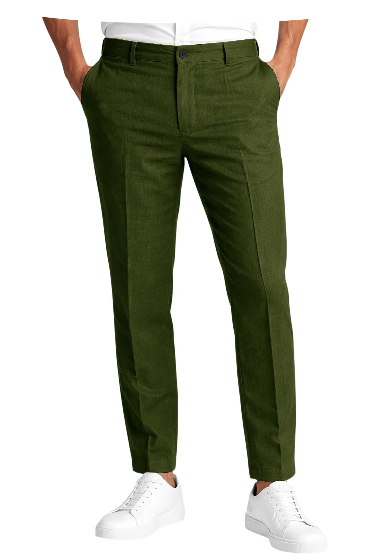 Men's Premium Linen Blend Pants Lightweight Slim Fit Wrinkle-Resistant Trousers Business Office Summer Casual Formal Wear