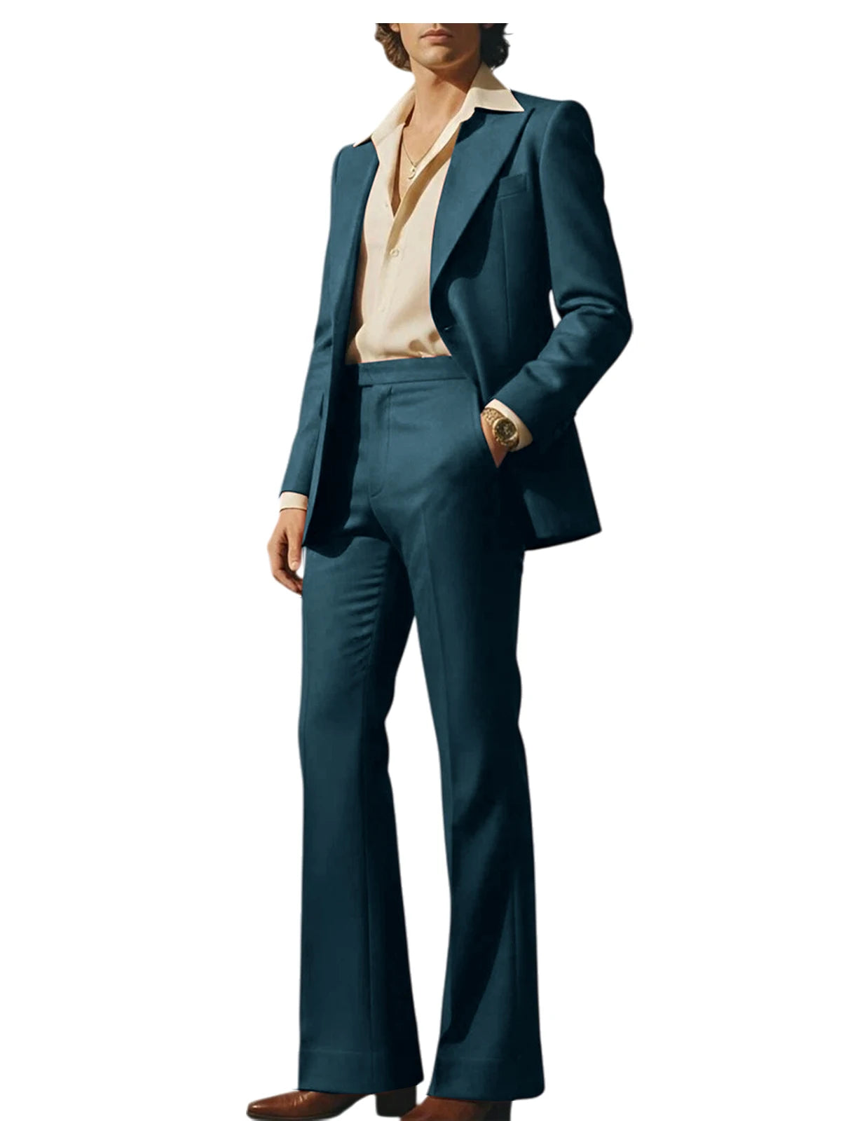 Men's Luxury 2 Piece Suit Set Slim Fit Peak Lapel Blazer Flared Straight Leg Pants Formal Business Wedding Prom Tuxedo