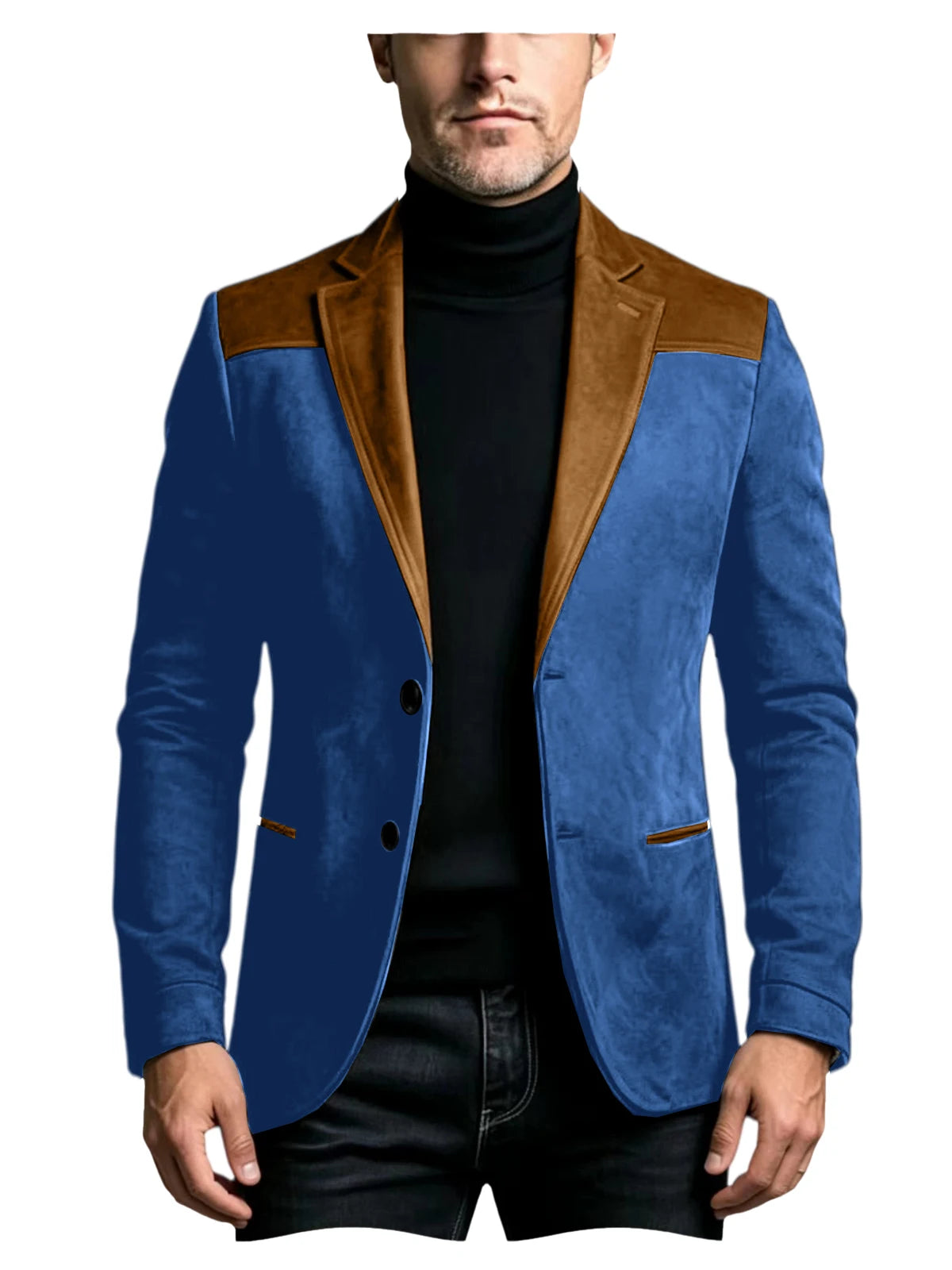 Men Suede Patchwork Lapel Blazer Slim Fit Color Block Suit Jacket Business Streetwear Outerwear For Party Daily Evening Outfits