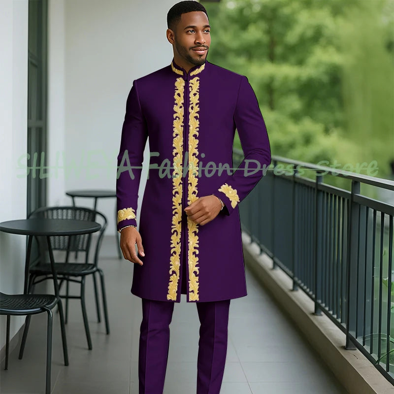 High Quality Men Retro Figure Slim Fit Tuxedo Prom Suit Fashion White Male Groom Wedding 2 Pieces Blazer Set