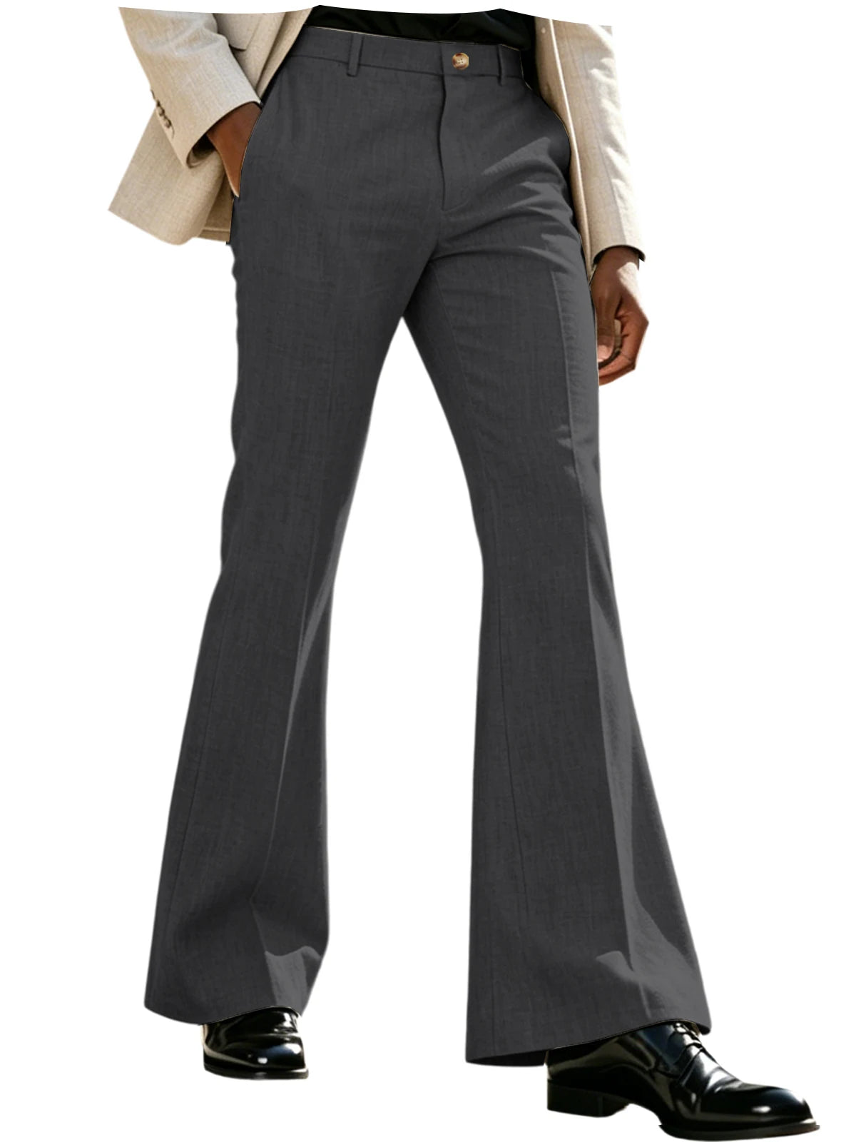Men's Beige Linen Flare Pants High Waist Bell Bottom Lightweight Wrinkle Resistant Slim Fit Trousers For Summer Business Casual