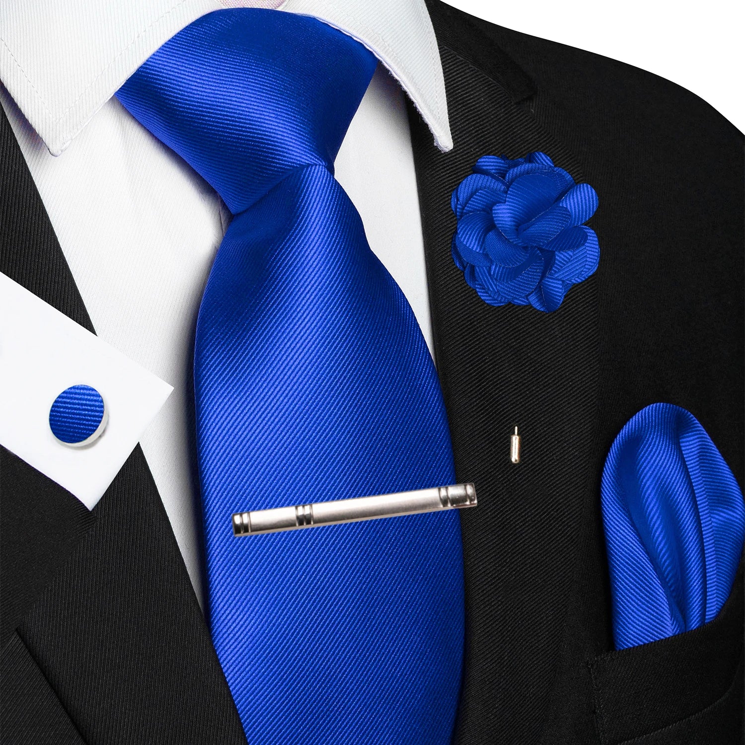 JEMYGINS Blue Solid Wedding Tie For Men Handky Cufflink Brooch Gift Mens Elegant Necktie Fashion Business Party Dropshiping