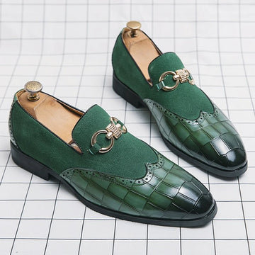 Fashion Green Loafers Men Dress Shoes Luxury High Quality Men Party Wedding Shoe Designer Pointed Toe Men Leather Shoes Big Size