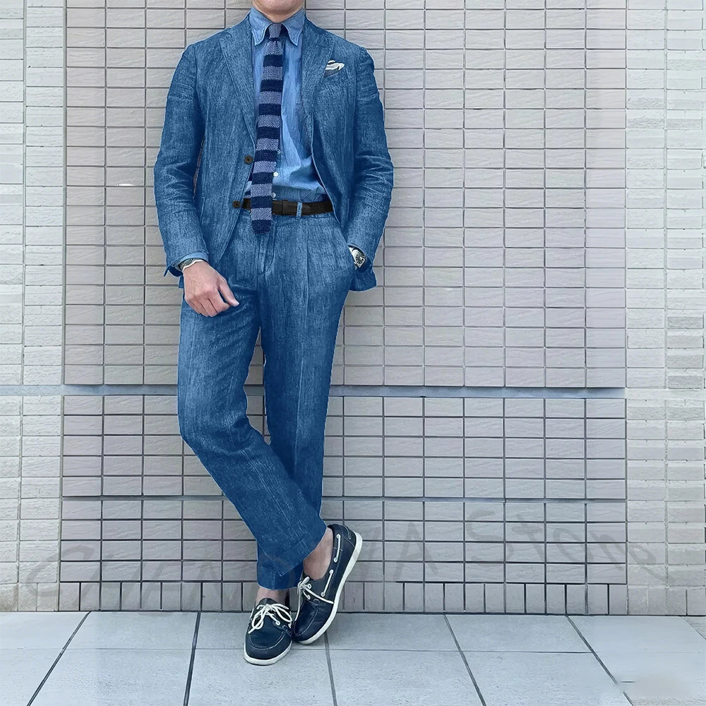 Denim Men Suits Tailor-Made 2 Pieces Slim Fit Coat Pants Prom Tuxedos Wedding Groom Formal Work Casual Tailored Costume Homme