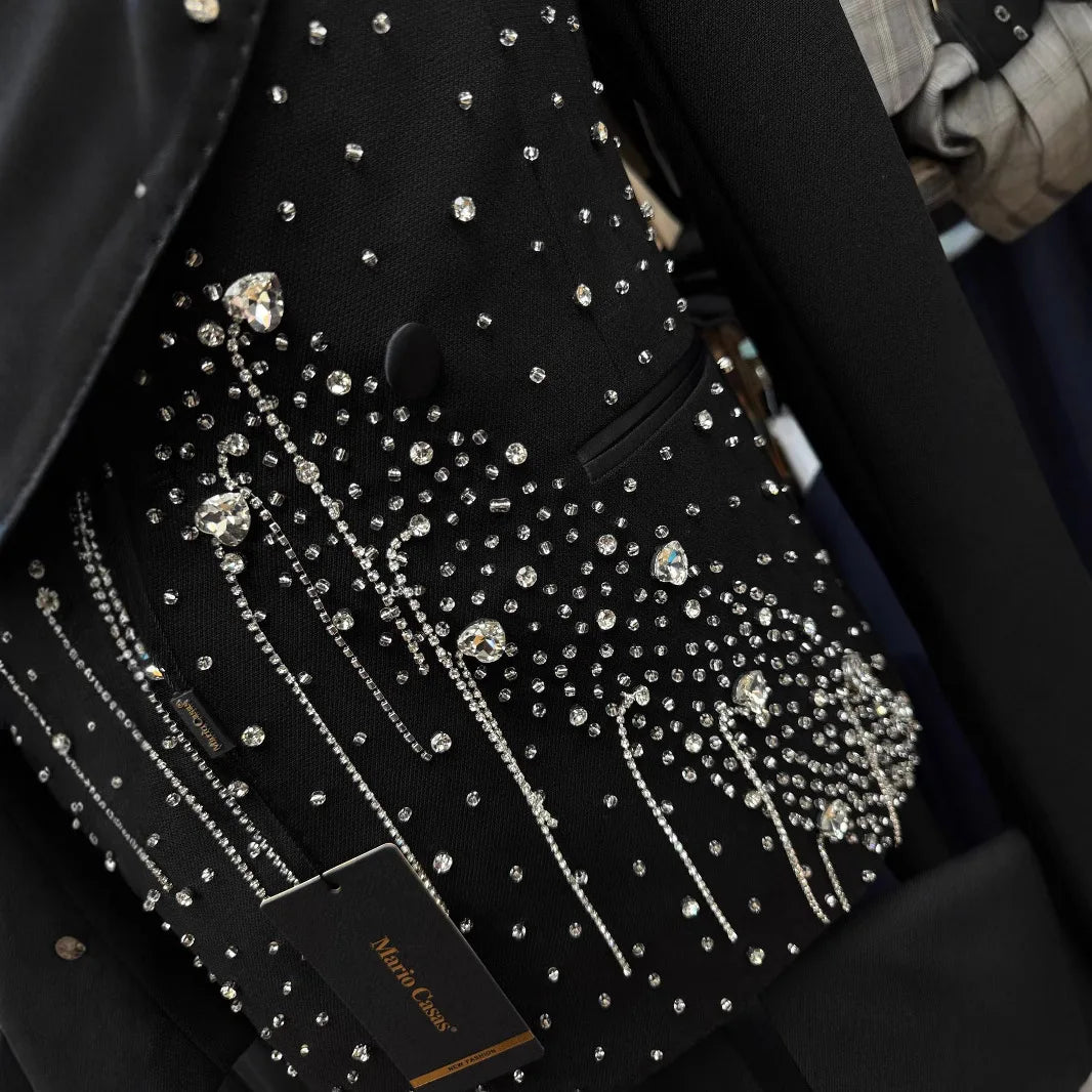 Fashionable New Men's Hand-stitched Suit and Evening Gown 2-piece Set Blazer Classique, Gilet, Pantalon, Cristaux, Costumes