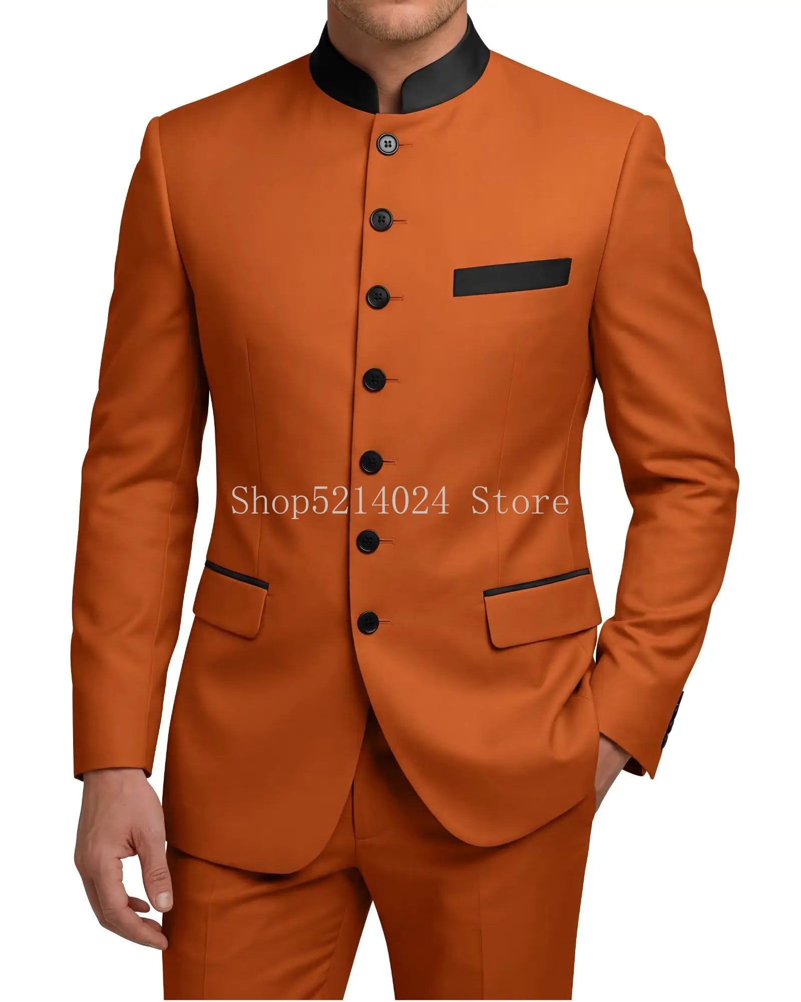 Chinese Tunic Suit Mens 2 Piece Chinese Suits for Men Slim Fit Mandarin Collar Suits for Wedding Prom Party