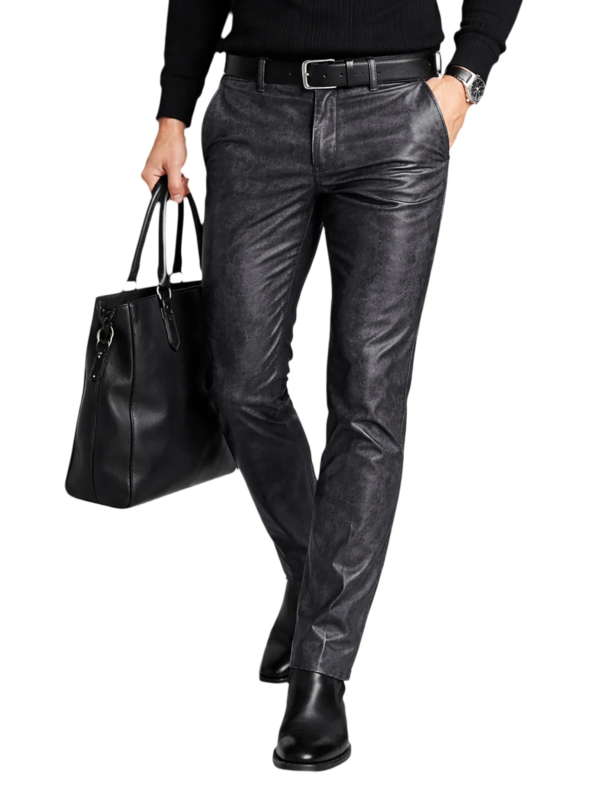 Men's Faux Leather Straight Leg Pants Slim Fit Business Casual Trousers Streetwear For Daily Office Travel