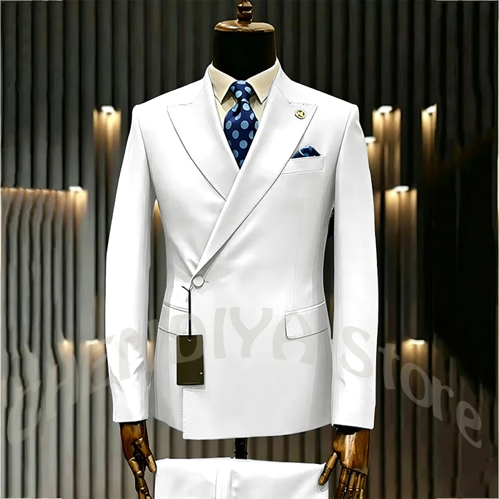 High Quality Formal Men's Suit Incline Single Button Peaked Lapel Slim Fit Business Casual Groom Wedding Set Prom Outfit