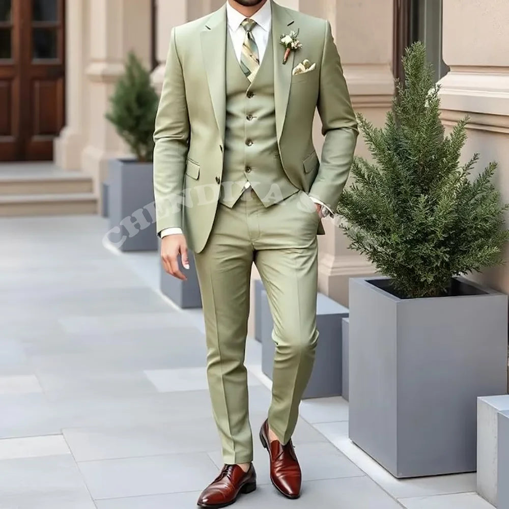 Business Men's Suits Single Breasted Notch Laple Solid Color Suit Slim Fit Formal Occasion Event Banquet Male Clothing 3 Piece
