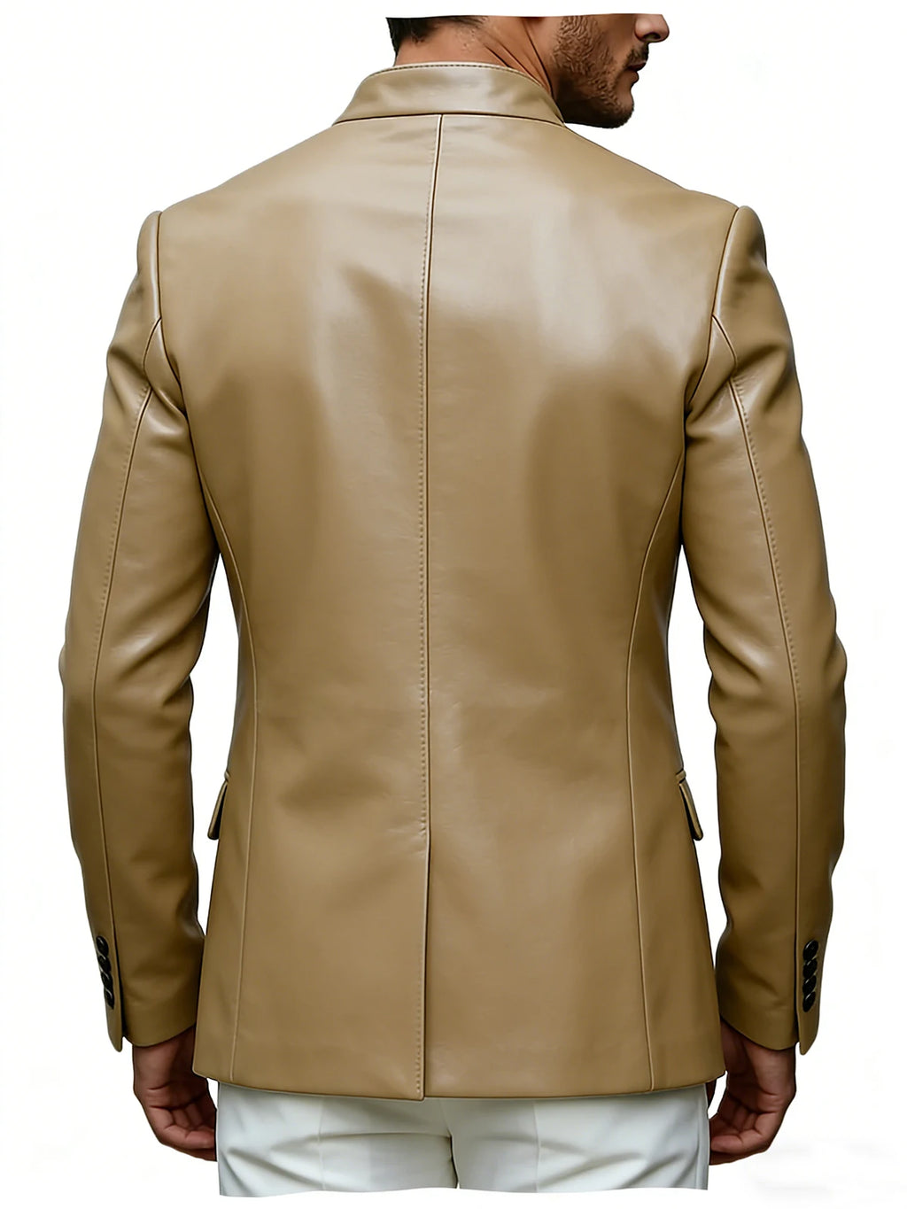 Men's Blazer Stand Collar Faux Leather Jacket High Quality Double Breasted Slim Fit Casual Coat For Business Office Outerwear