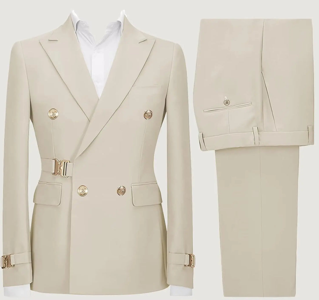 Mens 2 Piece Suit Slim Fit Double Breasted Suit Men Casual Blazer Jacket Pants Outfit