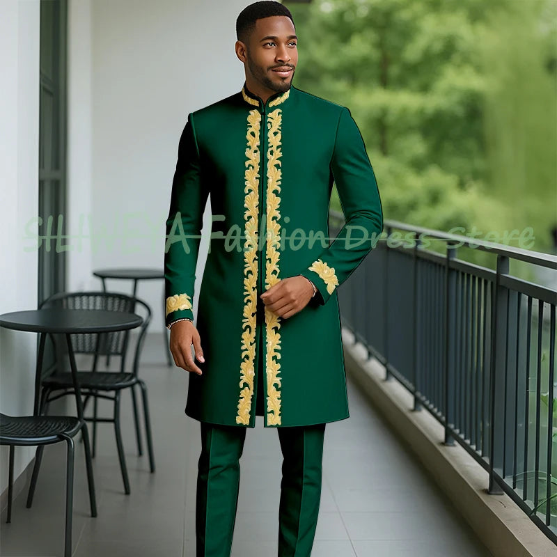 High Quality Men Retro Figure Slim Fit Tuxedo Prom Suit Fashion White Male Groom Wedding 2 Pieces Blazer Set