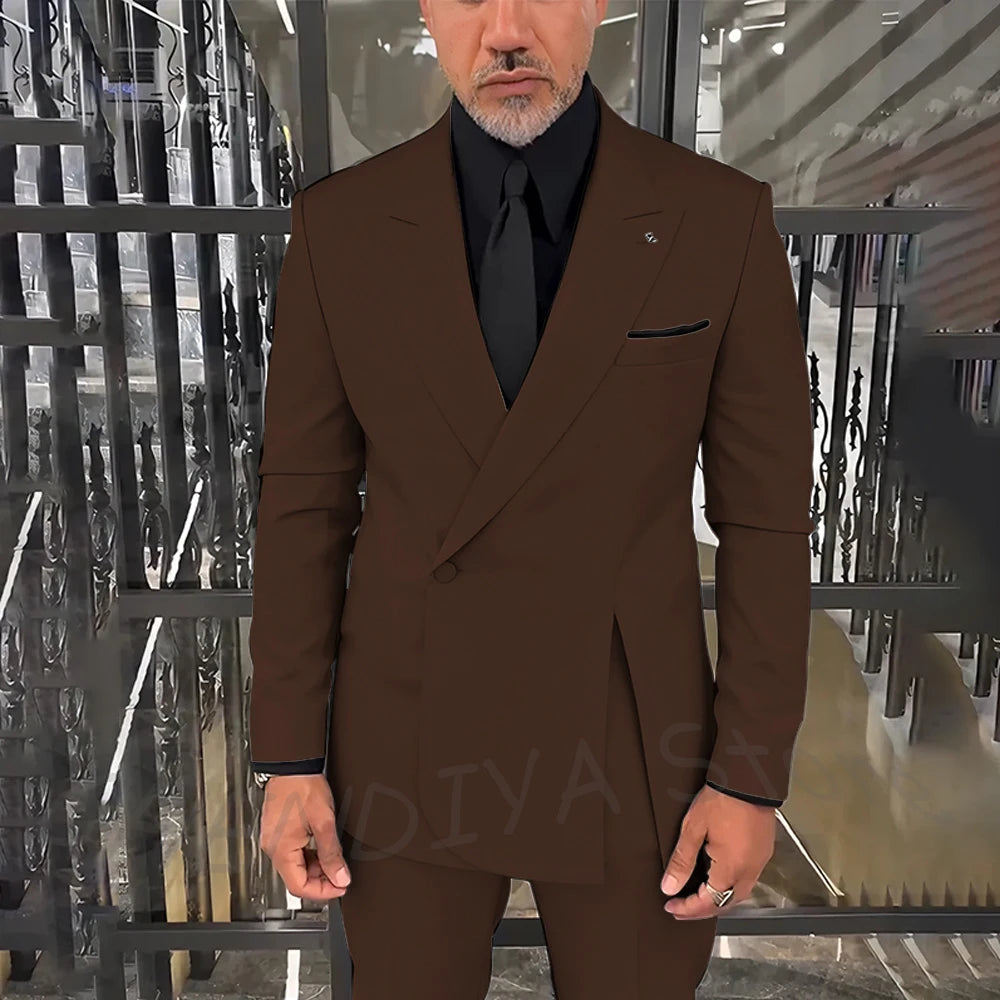 Classic Black Men Suits Single Button Double Split Formal Blazer Business Casual Party Prom Wedding Set 2 Piece Jacket Pants