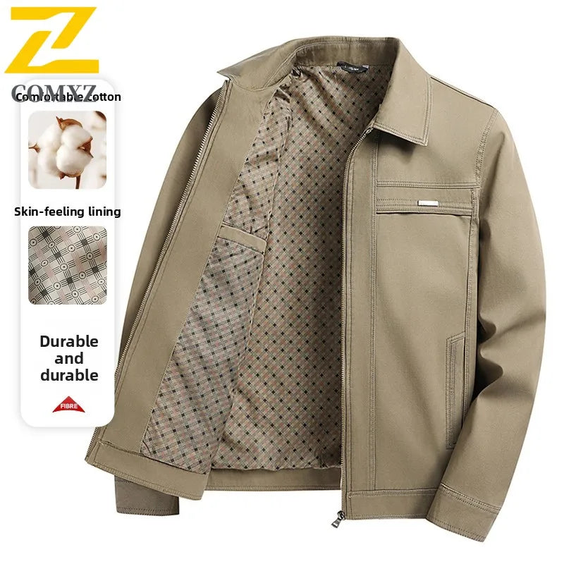2025 High-end Men's Jacket Fashion Casual Cotton Comfortable Breathable Lapel Windproof Jackets Autumn Business Solid Color Coat