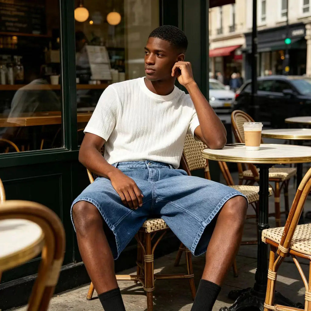 Men's Light Blue Denim Shorts Loose Fit Casual Straight Leg Jean Shorts Summer Breathable Cotton Denim Shorts for Daily Wear