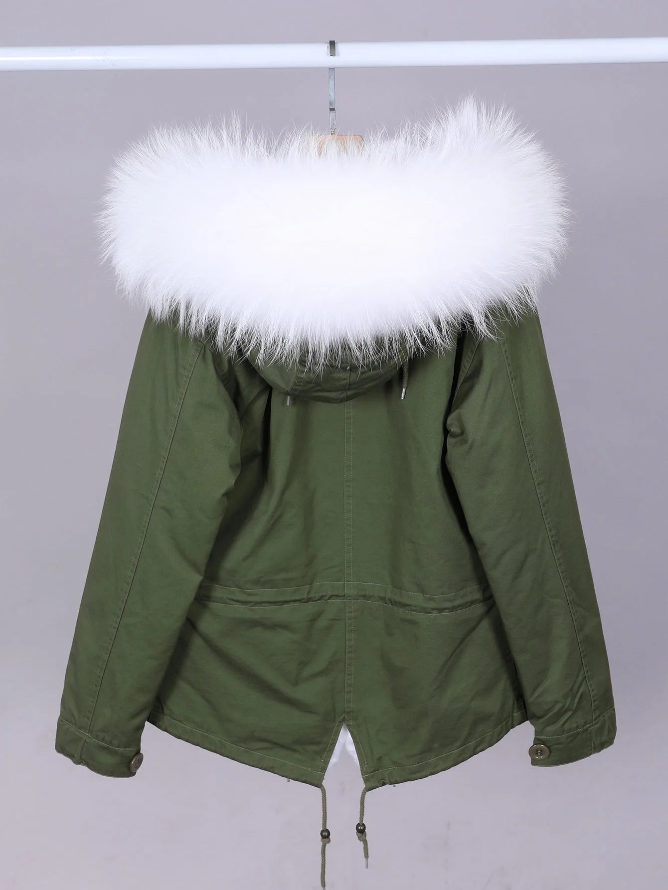 2025 MAOMAOKONG New Natural White Raccoon Big Fur Collar Women's Winter Real Fur Collar Coat Female Short Parka Bomber Jacket