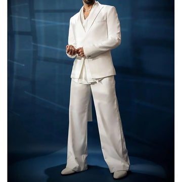 Classic White Men Loose Casual Suits Set 2 Pieces Work Commute Social Party Chic Outfits Boutique Male Clothing