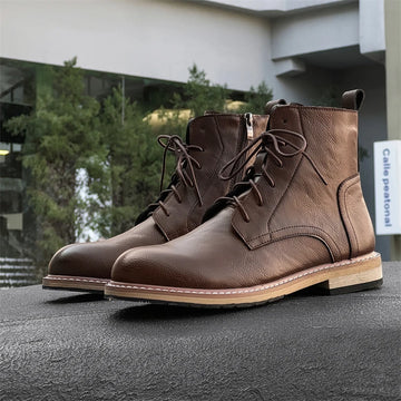 Luxury Handmade Men Casual Leather Oxford Dress Ankle Boots Brand Genuine Leather Antiskid Motorcycle Boots Wedding Office Boots